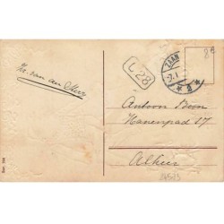 n°24573 - Carte Gaufrée - Nouvel An - Gelukkig Nieuw Jaar - Homme tenant en laisse des cochons