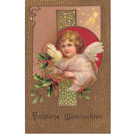 n°24582 - Carte Gaufrée - Clapsaddle - Fröhliche Weihnachten - Ange tenant du gui