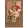 n°24582 - Carte Gaufrée - Clapsaddle - Fröhliche Weihnachten - Ange tenant du gui