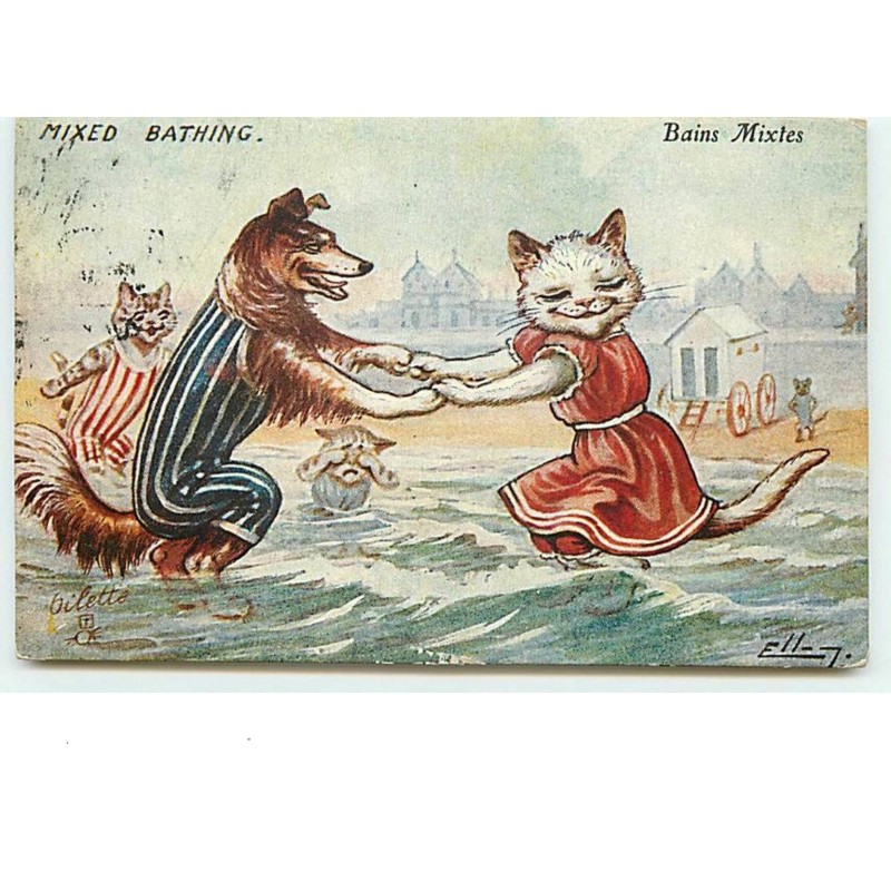 n°11795 - Ellam - Mixed bathing - Bains Mixtes - Chat et Collet - Raphael Tuck Oilette