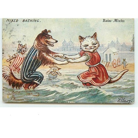n°11795 - Ellam - Mixed bathing - Bains Mixtes - Chat et Collet - Raphael Tuck Oilette