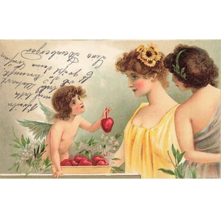 n°24596 - Fantaisie - Ange offrant des coeurs à des jeunes femmes