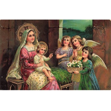 n°24618 - Carte Gaufrée - Joyeux Noël - Scène de la Nativité