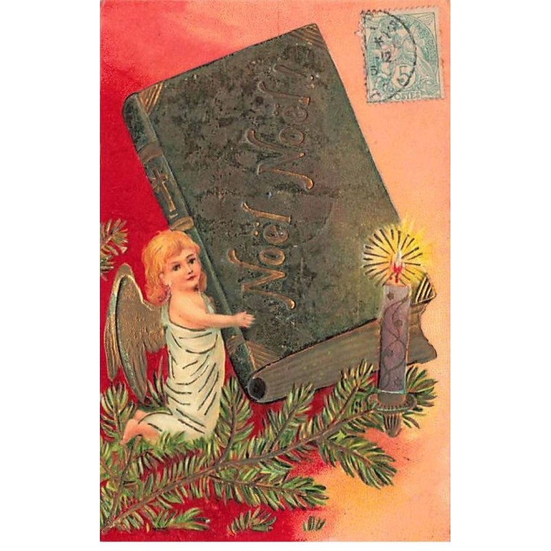 n°24621 - Carte Gaufrée - Noël - Ange portant un livre Noël Noël