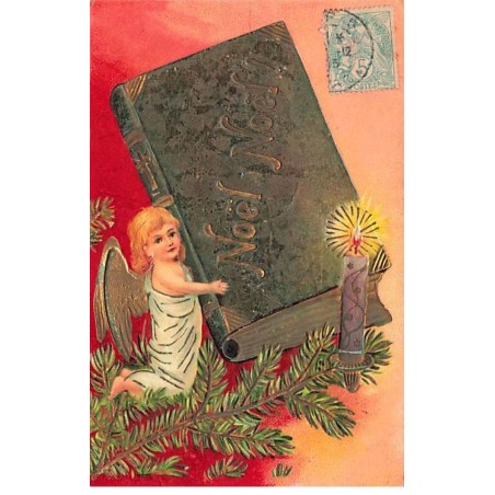 n°24621 - Carte Gaufrée - Noël - Ange portant un livre Noël Noël