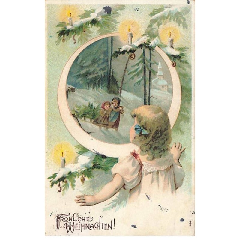 n°24623 - Noël - Fröhliche Weihnachten - Fillette regardant des fillettes marchant dans la forêt