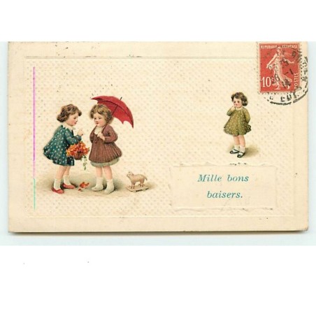 n°11799 - Carte Fantaisie Gaufrée - Mille bons baisers - Enfants