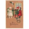 n°24633 - Noël - Best Weinachtsgrüsse - Ange apportant un sapin à des enfants, et un chien