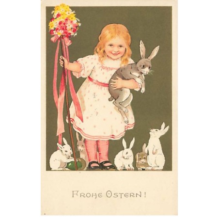 n°24639 - Flatscher - Meissner - Fröhliche Ostern - Fillette entourée de lapins
