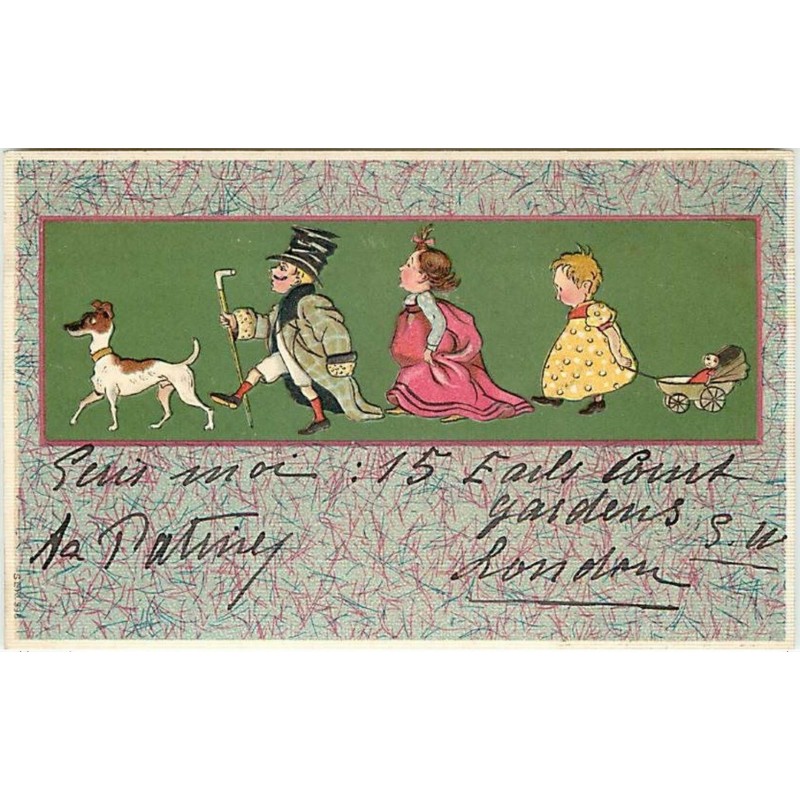 n°11800 - Carte Fantaisie Gaufrée - Enfants déguisés à la queue leu leu