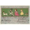 n°11800 - Carte Fantaisie Gaufrée - Enfants déguisés à la queue leu leu