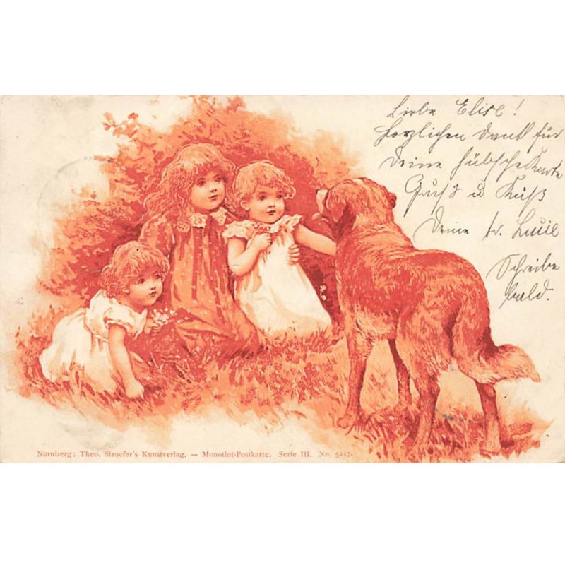 n°24644 - Fantaisie - Theo Stroefer's - Serie III n°5217 - Fillettes près d'un chien