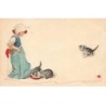 n°24647 - Fantaisie - Fillette regardant des chats buvant du lait