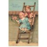 n°24649 - Carte Gaufrée - Fantaisie - Deux enfants sur une échelle