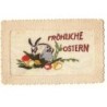 n°24653 - Carte Brodée - Fröhliche Ostern - Lapin au milieu d'oeufs