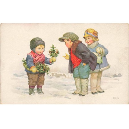n°24656 - Illustrateur Viktor Unger - Couple d'enfant se promenant et achetant une banche de sapin