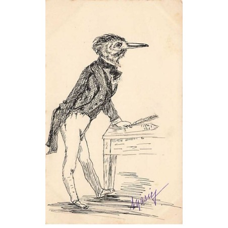 n°24671 - Carte dessinée - Animaux habillés - Oiseau donnant un cours