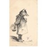 n°24675 - Carte dessinée - Animaux habillés - Renard pensant