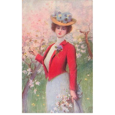 n°24688 - Fantaisie - Jeune femme au milieu d'arbres en fleur - Carte vendue en l'état