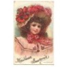 n°24692 - Paillettes - Meilleur Souvenir - Les coquelicots - Jeune fille portant un chapeau avec voilette