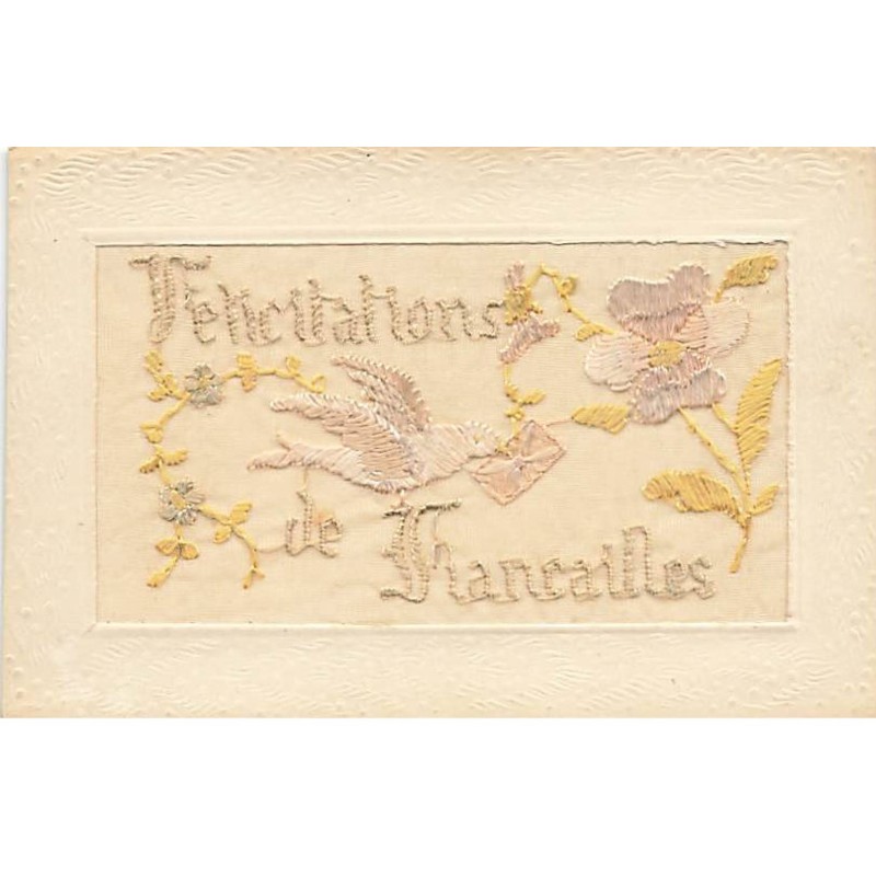 n°24701 - Carte Brodée - Félicitations de Fiancailles - Colombes