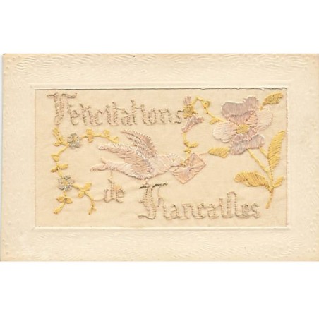 n°24701 - Carte Brodée - Félicitations de Fiancailles - Colombes