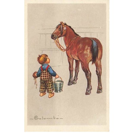 n°24710 - Illustrateur - E. Colombo - Garçon prêt à laver son cheval