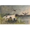 n°24715 - Carte Peinte à la Main - ED - Chien de chasse à l'arrêt devant des canards s'envolant