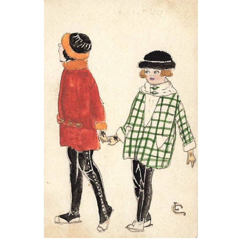 n°24718 - Carte Peinte à la Main - LC - Un couple se promenant