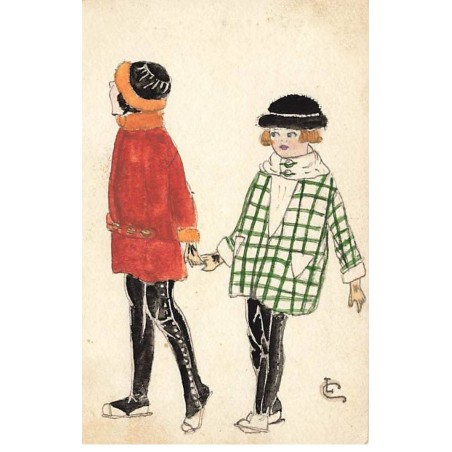 n°24718 - Carte Peinte à la Main - LC - Un couple se promenant