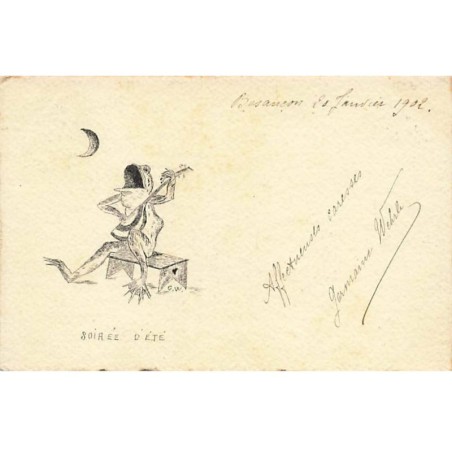 n°24719 - Carte Dessinée à la Main - Soirée d'Eté - Grenouille jouant de la mandoline