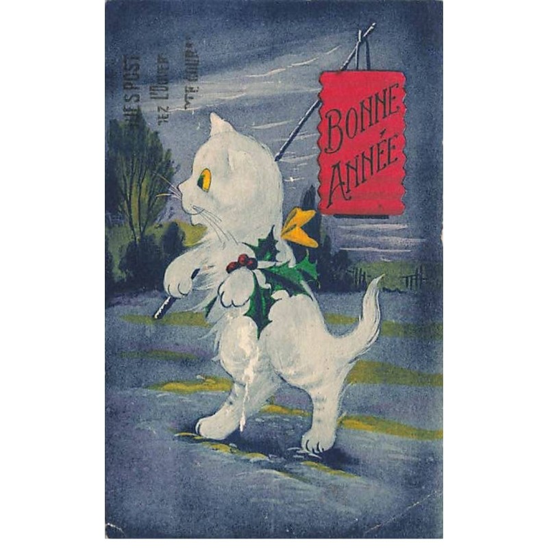 n°24726 - Nouvel An - Bonne Année - Chat portant un lampion