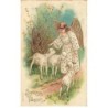 n°24738 - Carte Gaufrée - MSIB 13601 - Joyeuses Pâques - Ange caressant des moutons