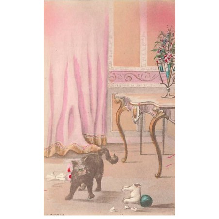 n°24745 - Animaux - Chat noir près d'un objet cassé