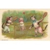 n°24749 - Carte Gaufrée - Chat - Chats Humanisés faisant une partie de tennis