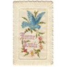 n°24751 - Carte Brodée - Bonne Année - Oiseau portant une couronne de fleurs