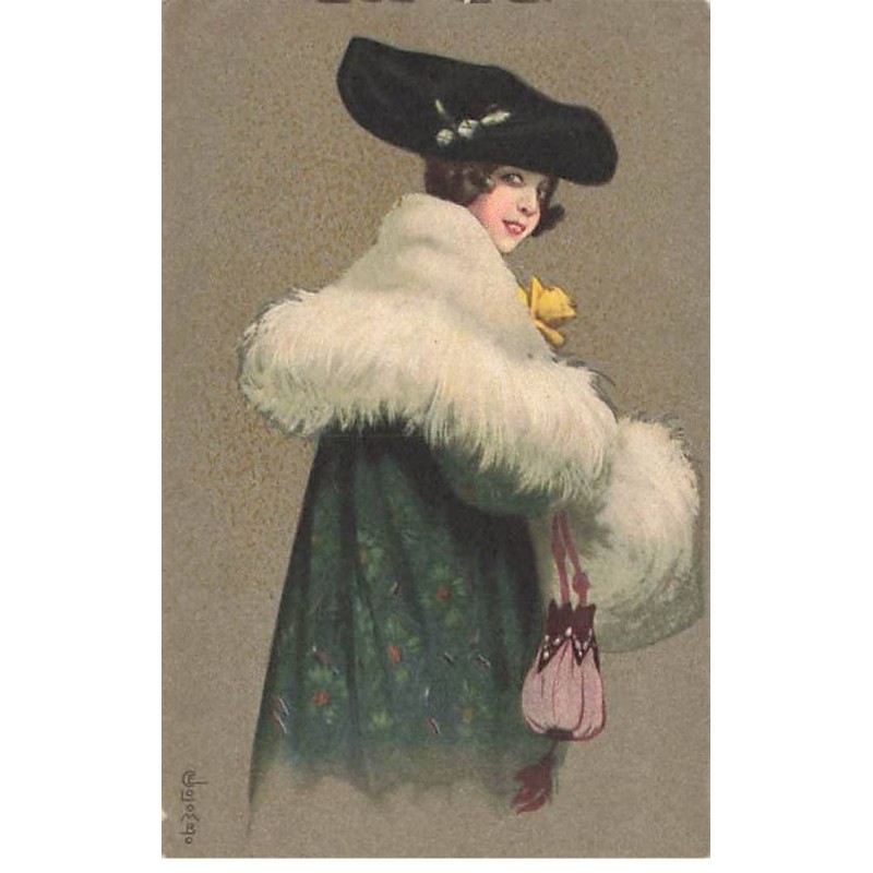 n°24759 - Illustrateur - E. Colombo - Jeune femme portant un chale avec des plumes