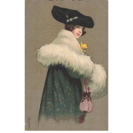 n°24759 - Illustrateur - E. Colombo - Jeune femme portant un chale avec des plumes