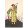 n°24761 - Illustrateur - Aldo Bruno - Jeune femme portant une robe verte, un chapeau et un parapluie rouge