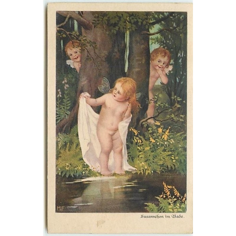 n°11829 - Susannchen im Bade - Flatscher - Anges regardant une sylphide sortant de l'eau