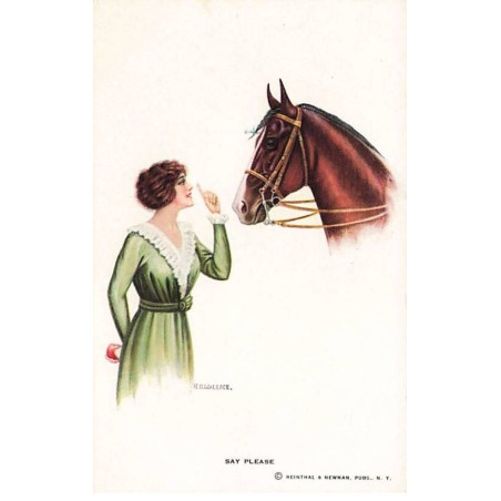 n°24767 - Illustrateur - R.O. Wallace - Say Please - Jeune femme près d'un cheval