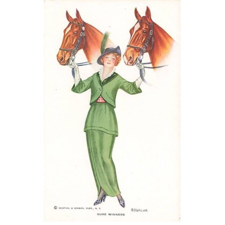 n°24769 - Illustrateur - R.O. Wallace - Sure Winners - Jeune femme tenant deux chevaux