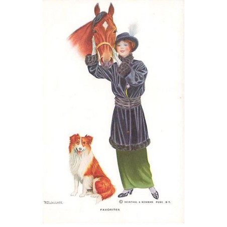 n°24770 - Illustrateur - R.O. Wallace - Sure Winners - Jeune femme câlinant un cheval près d'un chien