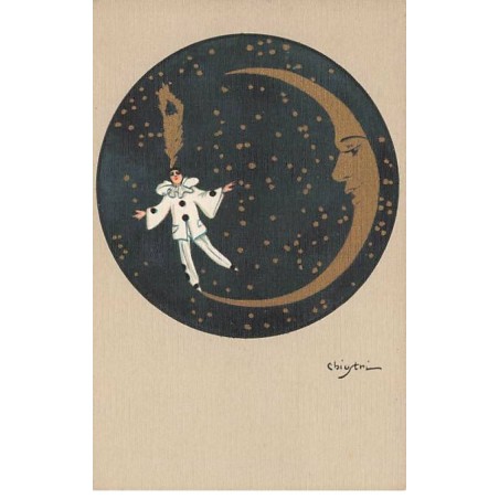 n°24774 - Illustrateur - Chiostri - Pierrot en équilibre sur un croissant de lune