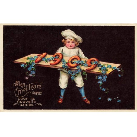n°24779 - Mes meilleurs voeux pour la nouvelle année - Boulanger avec des pains - 1909