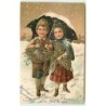 n°11839 - Carte Gaufrée - Bonne Année - Enfants sous un parapluie