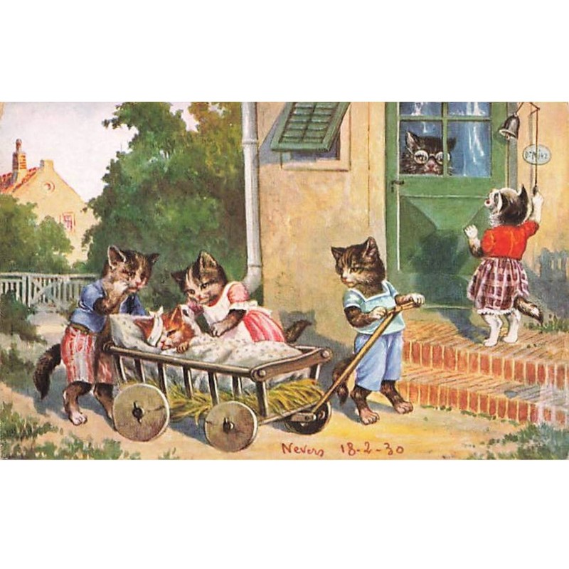n°24795 - Chats habillés amenant un malade au médecin