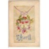 n°24803 - Carte Brodée - 1er Avril - Couronne de fleurs