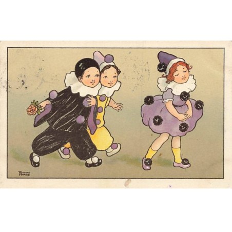 n°24805 - Illustrateur Florence Hardy - Colombine suivie par deux Pierrot