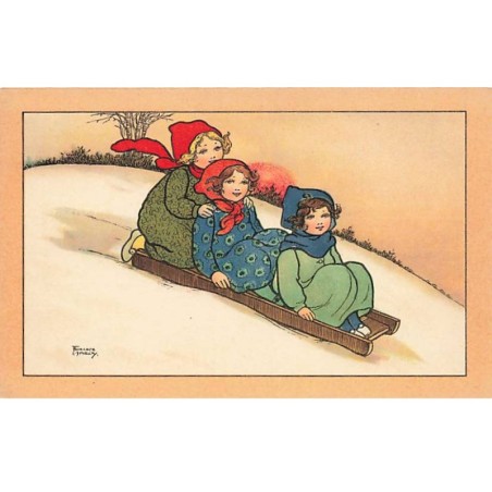n°24806 - Illustrateur Florence Hardy - Fillettes sur une luge